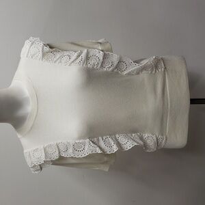 Ann Taylor Short Sleeve Knit Sweater Eyelet Ruffle Women's Size XS